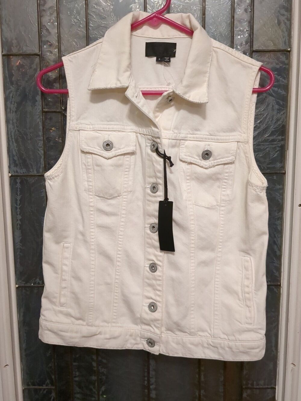 Vince White Denim Jean Collared Vest Front Pockets Women's Size S DV1779011 NWT
